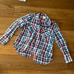 Pink and navy blue plaid shirt
